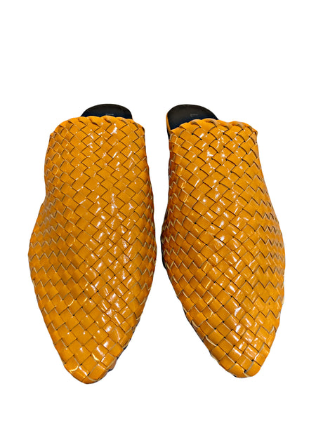 Woven Leather Babouche Mustard Slides