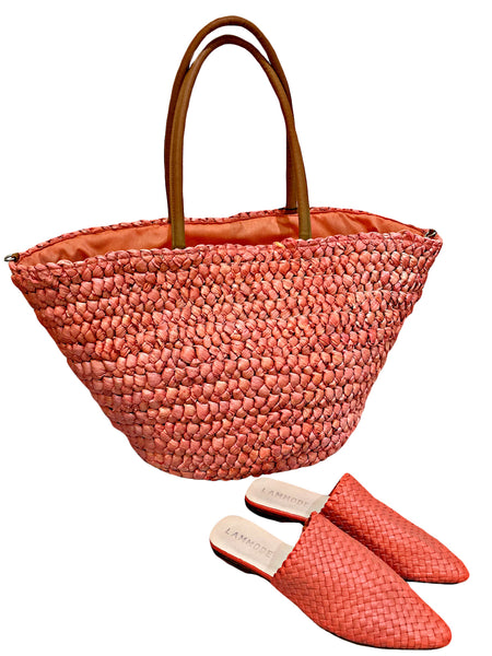 Woven Leather Babouche Peach Slides