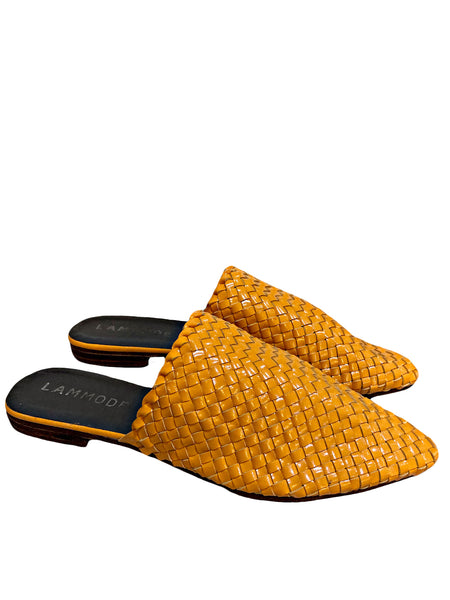 Woven Leather Babouche Mustard Slides