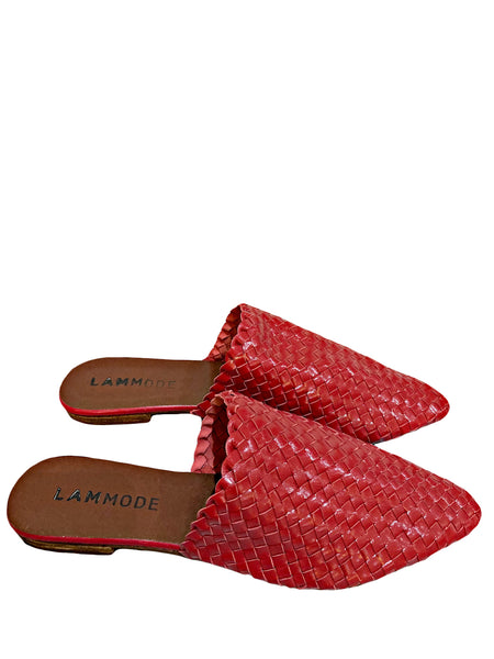 Woven Leather Babouche Red Slides