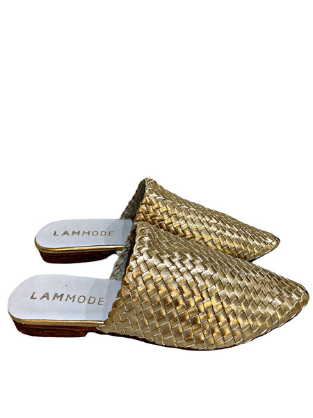 Woven Leather Babouche Gold Slides