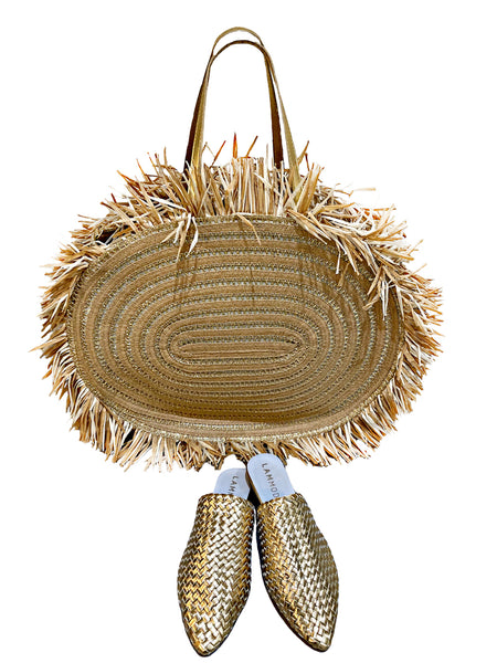 Woven Leather Babouche Gold Slides