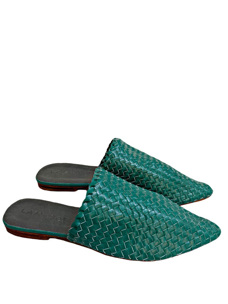 Woven Leather Babouche Emerald Slides