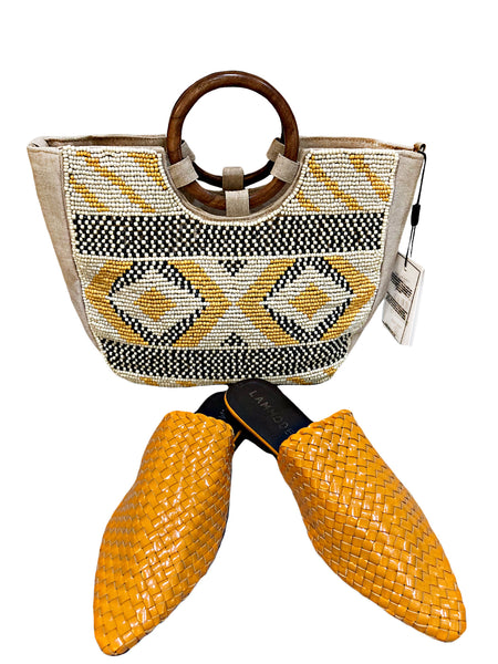 Woven Leather Babouche Mustard Slides