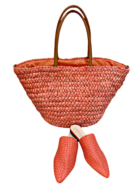 Woven Leather Babouche Peach Slides