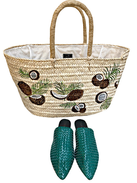 Woven Leather Babouche Emerald Slides