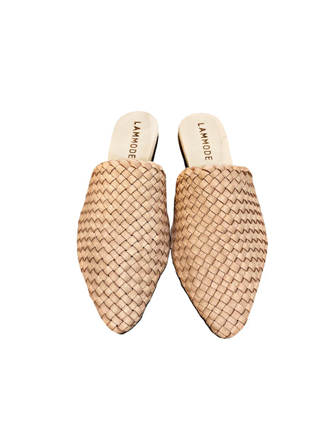 Woven Leather Babouche Nude Slides