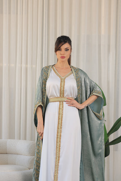 Emerald Green Floral Embroidered Kaftan Jalabiya