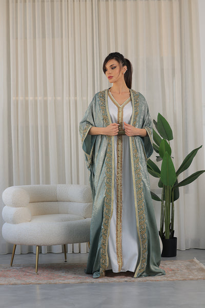 Emerald Green Floral Embroidered Kaftan Jalabiya