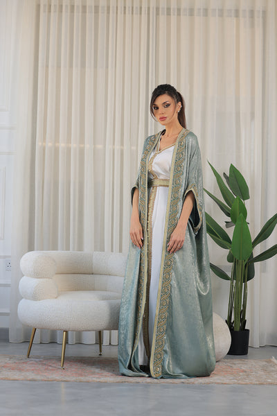 Emerald Green Floral Embroidered Kaftan Jalabiya