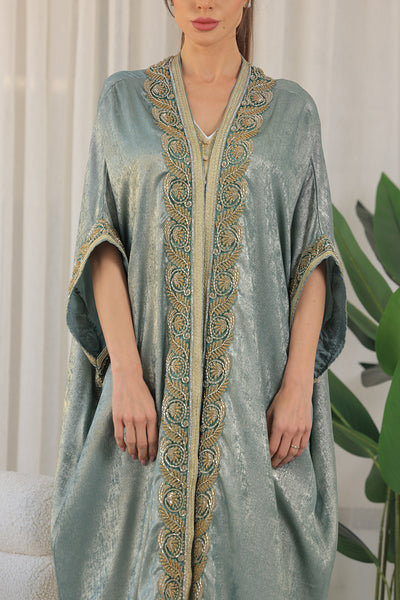 Emerald Green Floral Embroidered Kaftan Jalabiya
