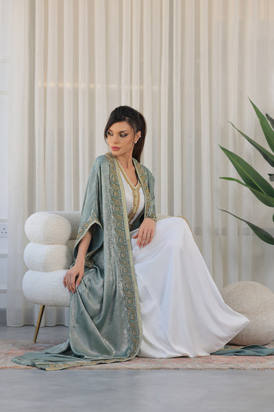 Emerald Green Floral Embroidered Kaftan Jalabiya