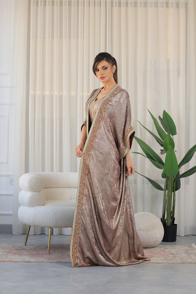 Rose Gold Floral Embroidered Kaftan Jalabiya