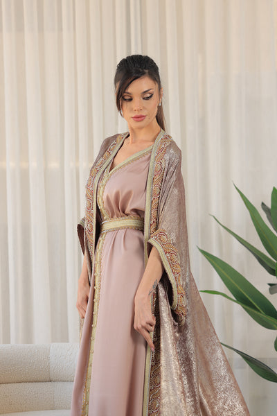 Rose Gold Floral Embroidered Kaftan Jalabiya