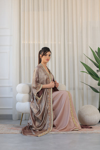 Rose Gold Floral Embroidered Kaftan Jalabiya
