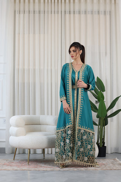 Emerald Pearl Embroidered Kaftan Jalabiya