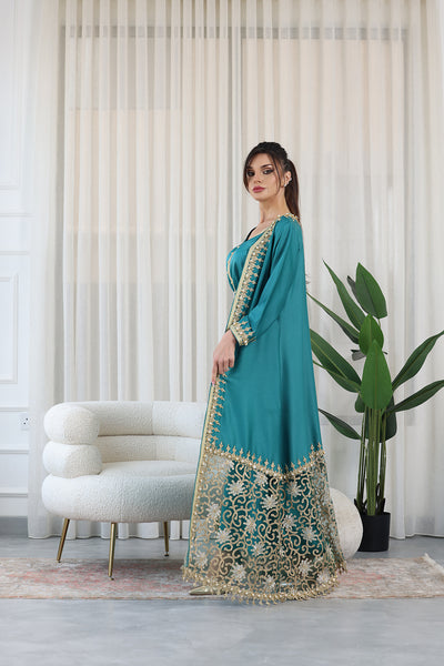Emerald Pearl Embroidered Kaftan Jalabiya