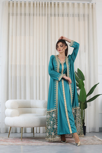 Emerald Pearl Embroidered Kaftan Jalabiya