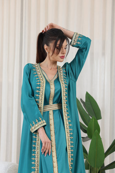 Emerald Pearl Embroidered Kaftan Jalabiya