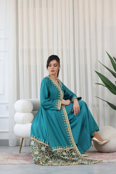 Emerald Pearl Embroidered Kaftan Jalabiya