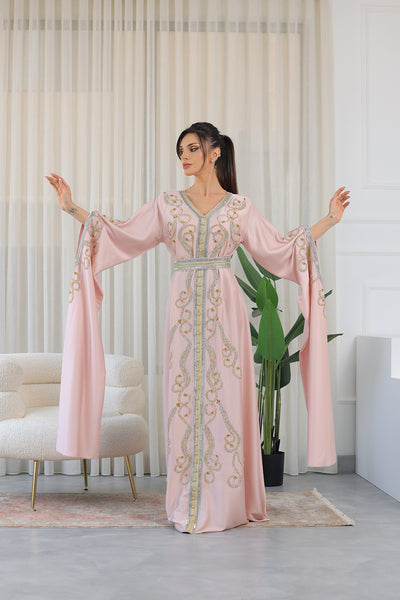 Rose Shilhat Sleeves V-neck Embroidered Jalabiya