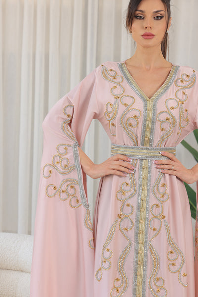 Rose Shilhat Sleeves V-neck Embroidered Jalabiya