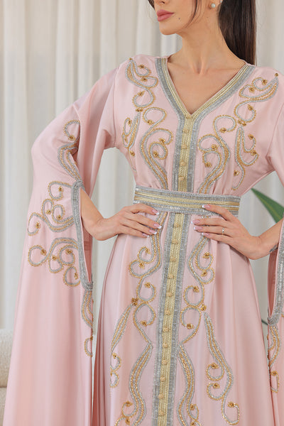 Rose Shilhat Sleeves V-neck Embroidered Jalabiya