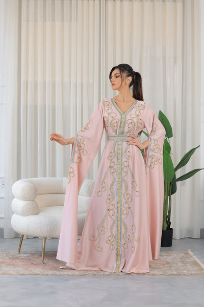 Rose Shilhat Sleeves V-neck Embroidered Jalabiya