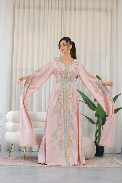 Rose Shilhat Sleeves V-neck Embroidered Jalabiya