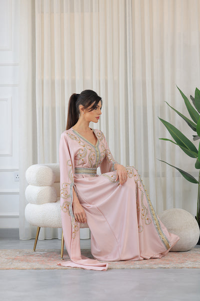 Rose Shilhat Sleeves V-neck Embroidered Jalabiya