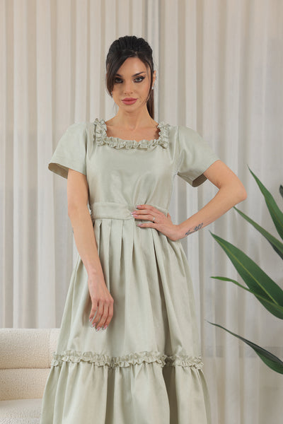 Mint Tie Back Ruffle Maxi Dress