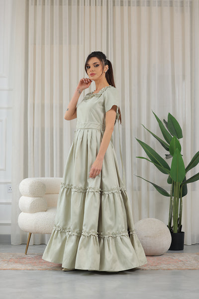 Mint Tie Back Ruffle Maxi Dress