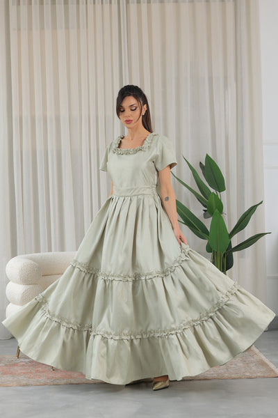 Mint Tie Back Ruffle Maxi Dress