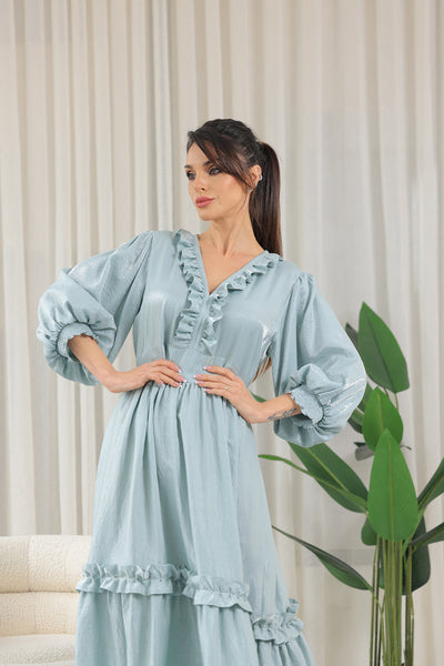 V-neck Ruffles Tiered Maxi Dress