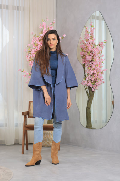 Poiret Blue Grey Wool Coat