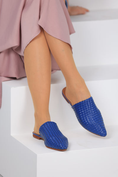 Woven Leather Babouche Azure Slides