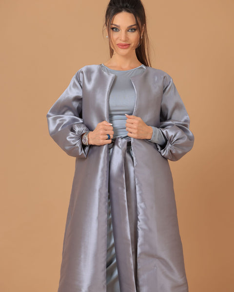 Silver Grey Twisted Sleeves Abaya