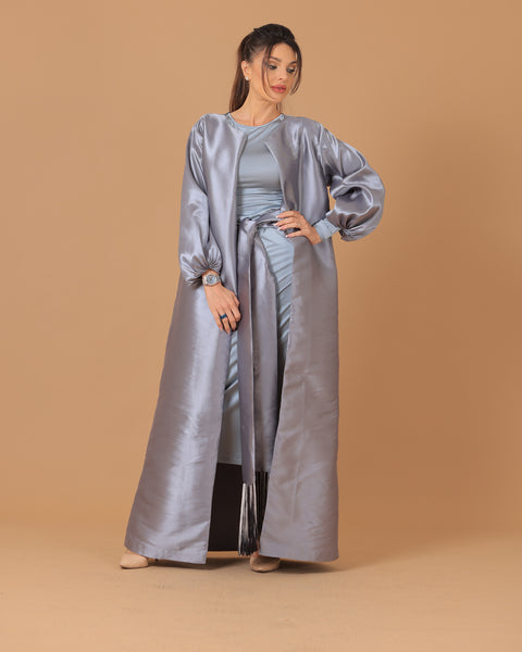 Silver Grey Twisted Sleeves Abaya