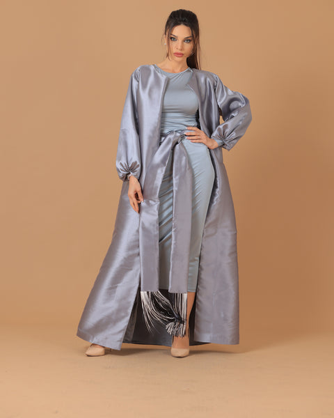 Silver Grey Twisted Sleeves Abaya