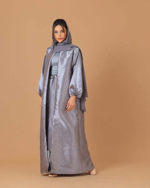 Silver Grey Twisted Sleeves Abaya