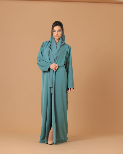 Scalloped Collar Detail Pine Abaya