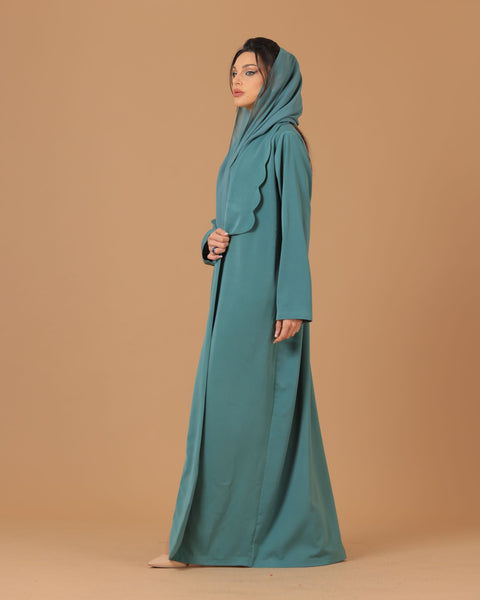 Scalloped Collar Detail Pine Abaya