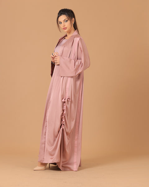 Pure Silk Peach Ribboned Abaya