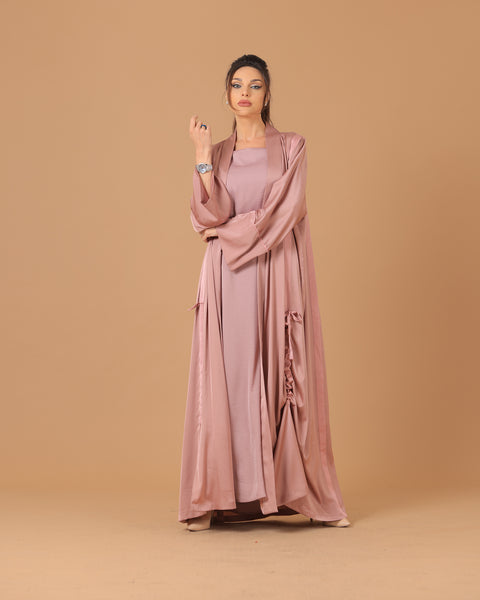 Pure Silk Peach Ribboned Abaya