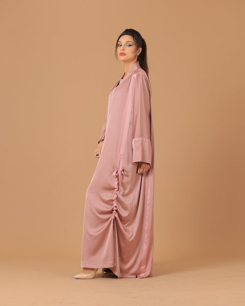 Pure Silk Peach Ribboned Abaya