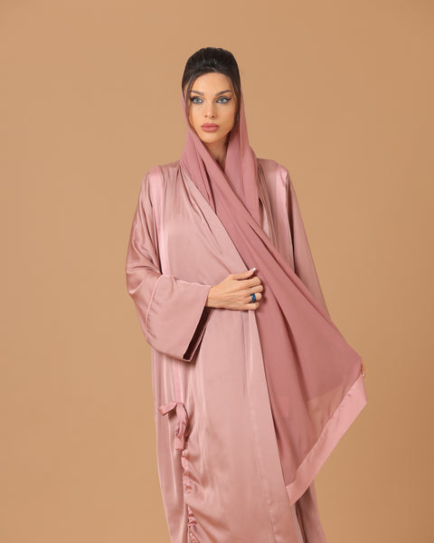 Pure Silk Peach Ribboned Abaya