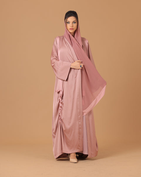 Pure Silk Peach Ribboned Abaya