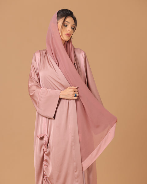 Pure Silk Peach Ribboned Abaya