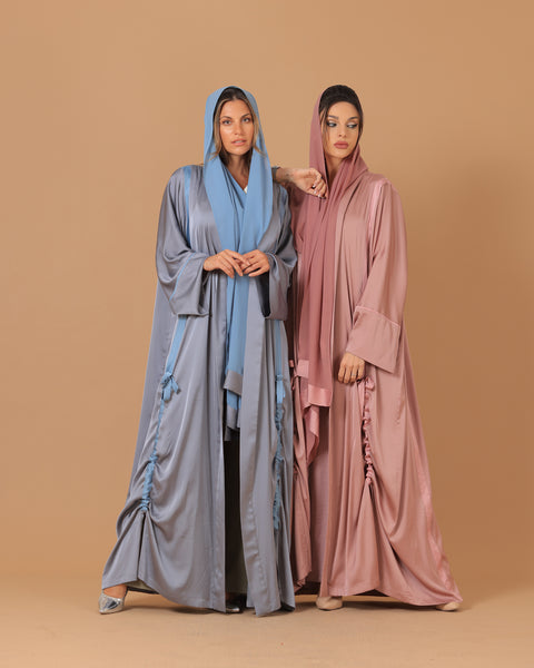 Pure Silk Peach Ribboned Abaya