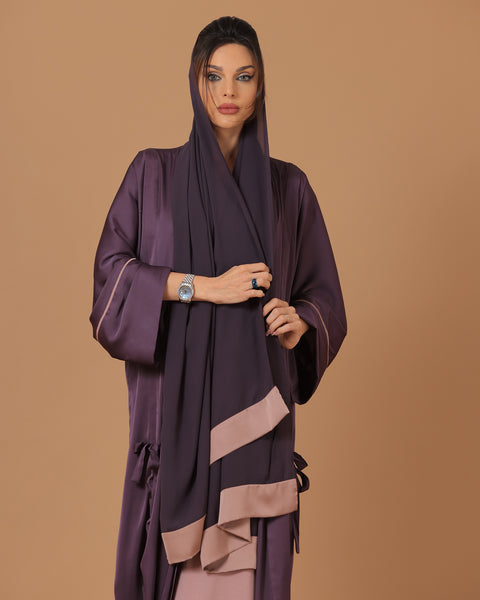 Pure Silk Purple Ribboned Abaya